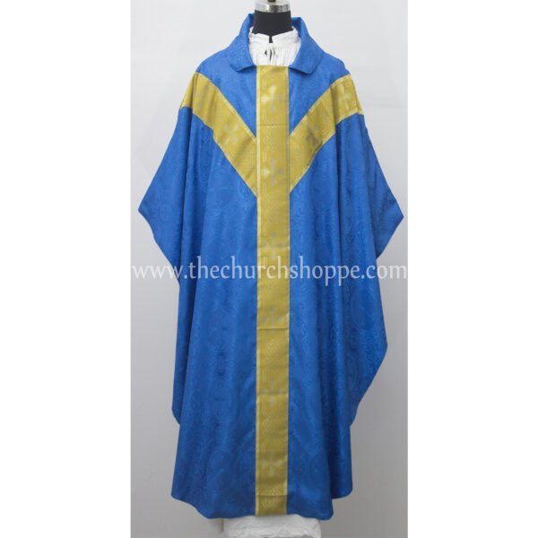 BLUE GOTHIC VESTMENT WITH IHS EMBROIDERY