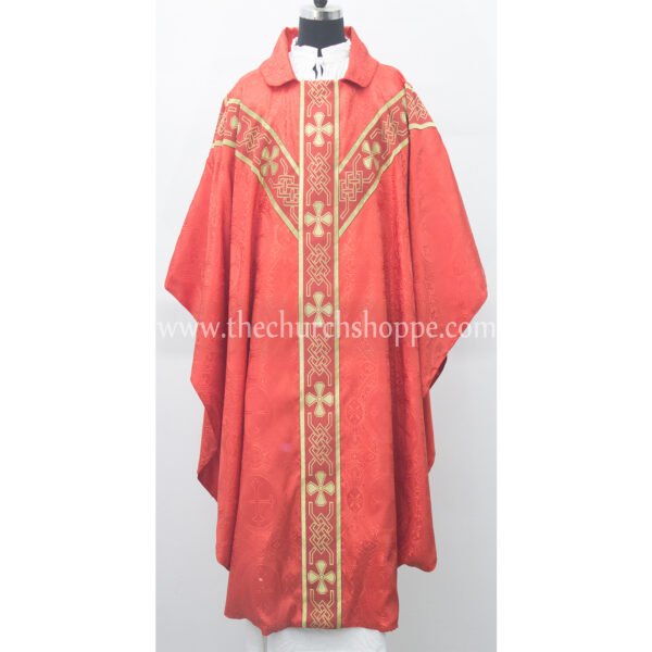 RED GOTHIC VESTMENT WITH IHS EMBROIDERY