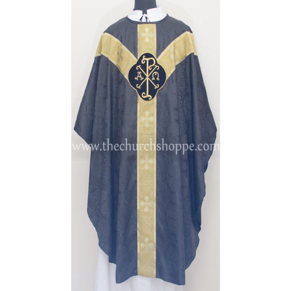 BLACK GOTHIC VESTMENT WITH IHS AND PAX EMBROIDERY