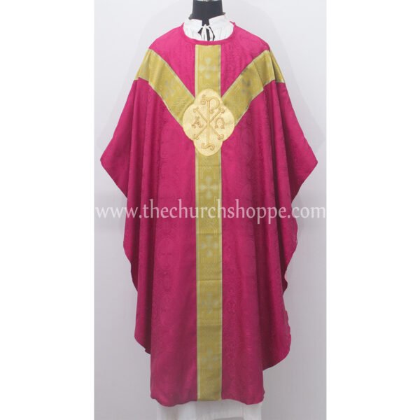 DARK ROSE GOTHIC VESTMENT WITH IHS AND PAX EMBROIDERY