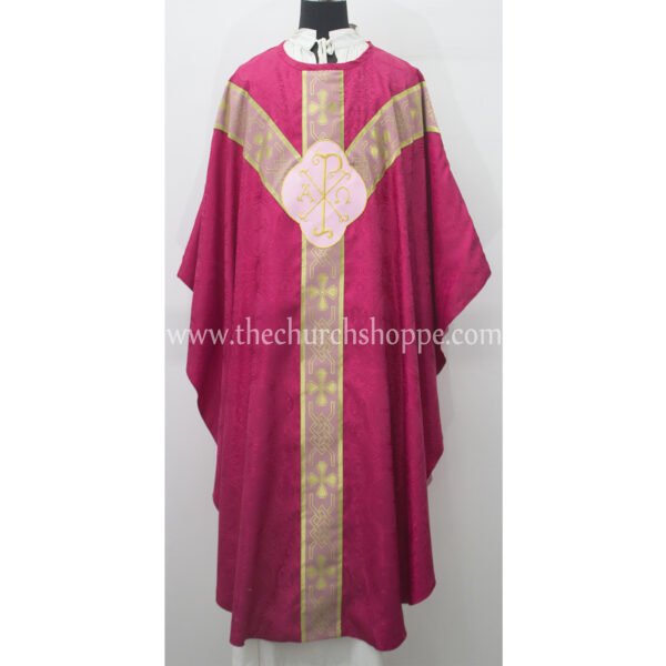 DARK ROSE GOTHIC VESTMENT WITH IHS AND PAX EMBROIDERY