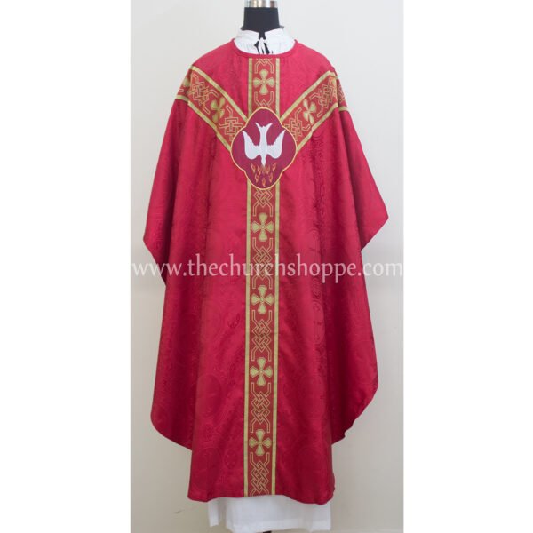 RED GOTHIC VESTMENT WITH HOLY SPIRIT EMBROIDERY