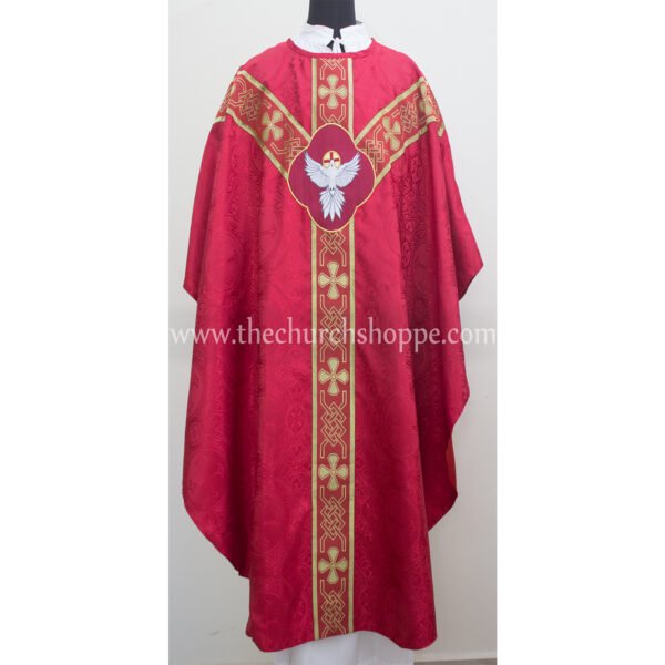 RED GOTHIC VESTMENT WITH HOLY SPIRIT EMBROIDERY