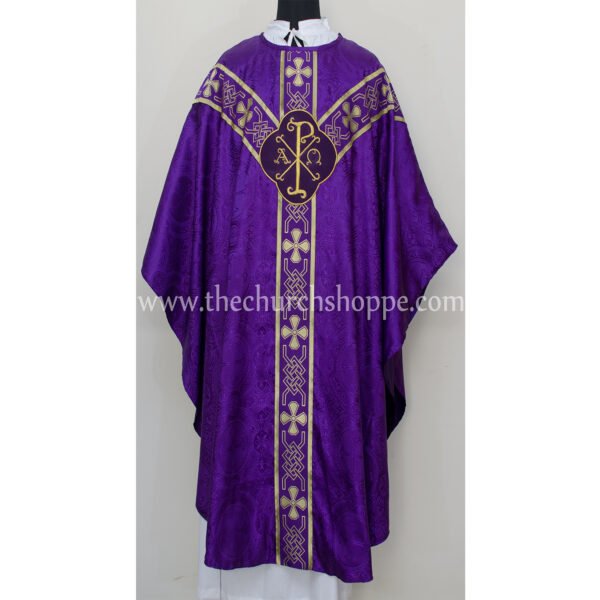 PURPLE GOTHIC VESTMENT WITH IHS AND PAX EMBROIDERY