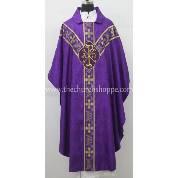 PURPLE GOTHIC VESTMENT WITH IHS AND PAX EMBROIDERY