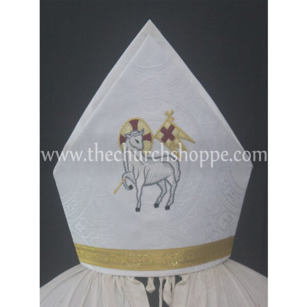 WHITE MITRE WITH AGNUS DEI EMBROIDERY
