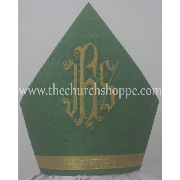 GREEN MITRE WITH IHS EMBROIDERY