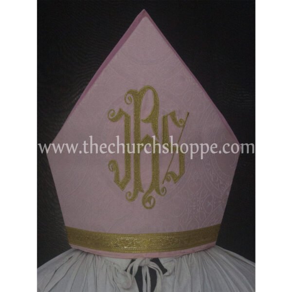 LIGHT ROSE MITRE WITH IHS EMBROIDERY