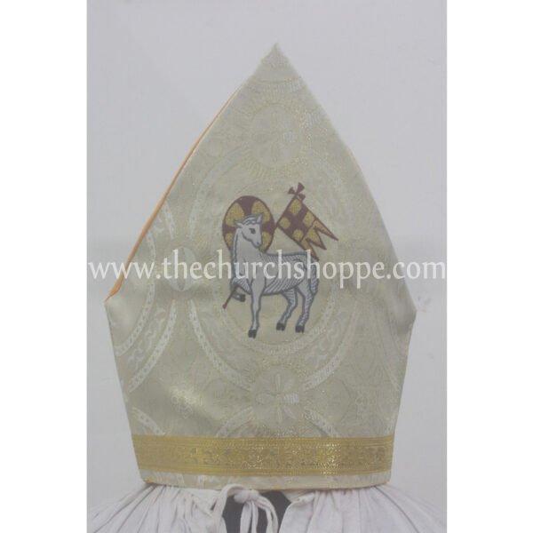METALLIC GOLD MITRE WITH AGNUS DEI EMBROIDERY