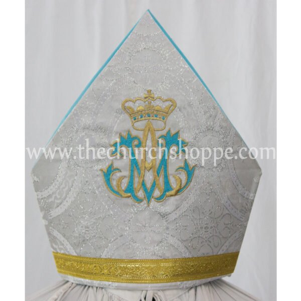 METALLIC SILVER MITRE WITH AM EMBROIDERY
