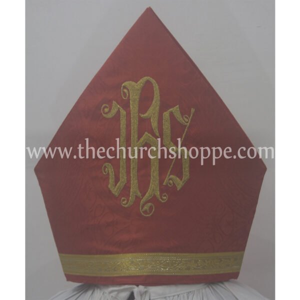 RED MITRE WITH IHS EMBROIDERY