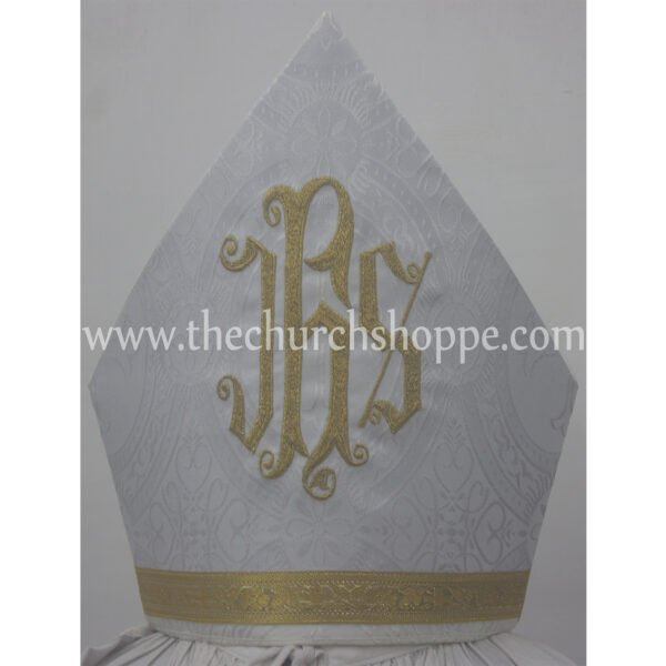 WHITE MITRE WITH IHS EMBROIDERY
