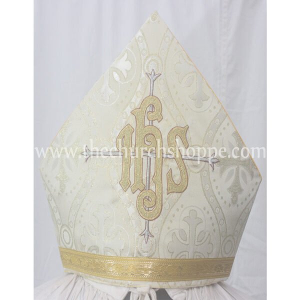 METALLIC GOLD MITRE WITH IHS EMBROIDERY