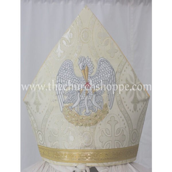 METALLIC GOLD MITRE WITH PELICAN EMBROIDERY