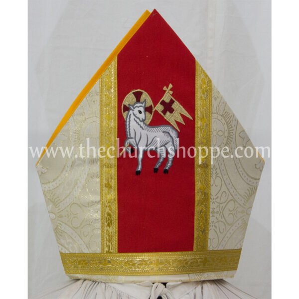 METALLIC GOLD MITRE WITH AGNUS DEI EMBROIDERY