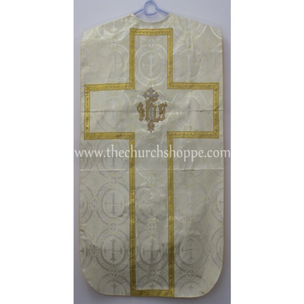METALLIC GOLD ROMAN FIDDLEBACK CHASUBLE AND MASS SET WITH IHS EMBROIDERY