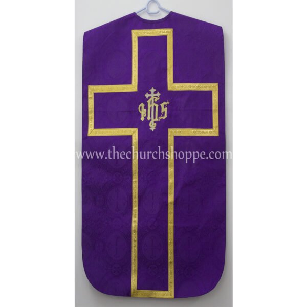 PURPLE ROMAN FIDDLEBACK CHASUBLE AND MASS SET WITH IHS EMBROIDERY