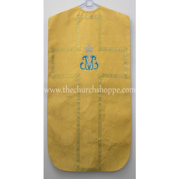 YELLOW ROMAN FIDDLEBACK CHASUBLE AND MASS SET WITH AM EMBROIDERY