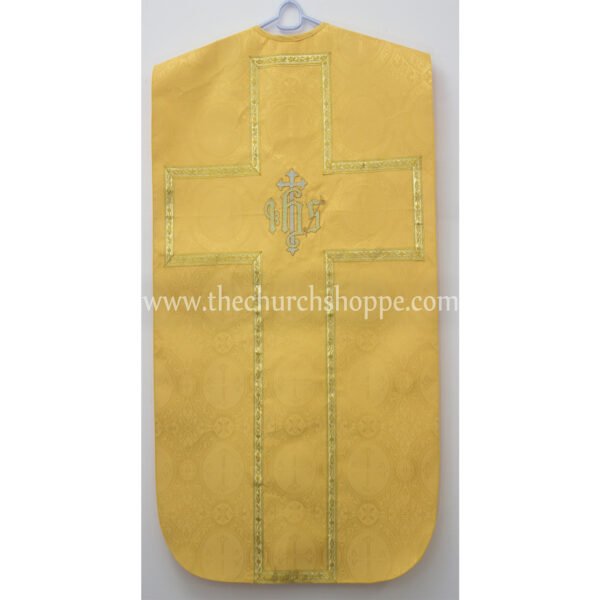 YELLOW ROMAN FIDDLEBACK CHASUBLE AND MASS SET WITH IHS EMBROIDERY