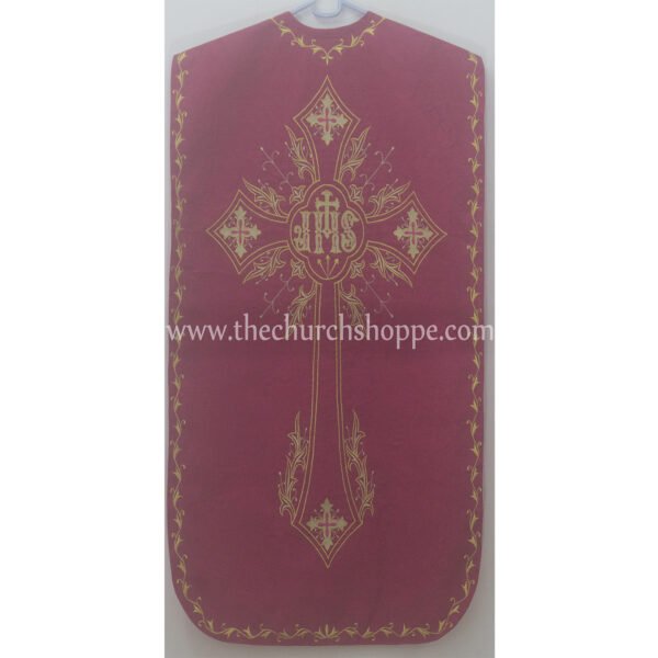 DARK ROSE ROMAN FIDDLEBACK CHASUBLE AND MASS SET WITH IHS EMBROIDERY