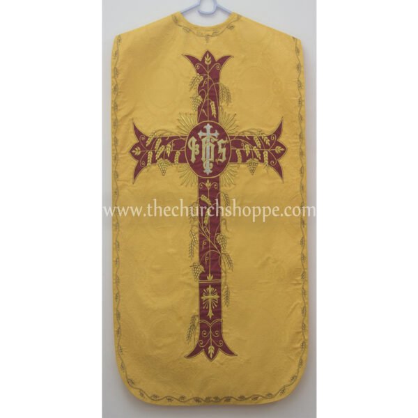 YELLOW ROMAN FIDDLEBACK CHASUBLE AND MASS SET WITH IHS EMBROIDERY