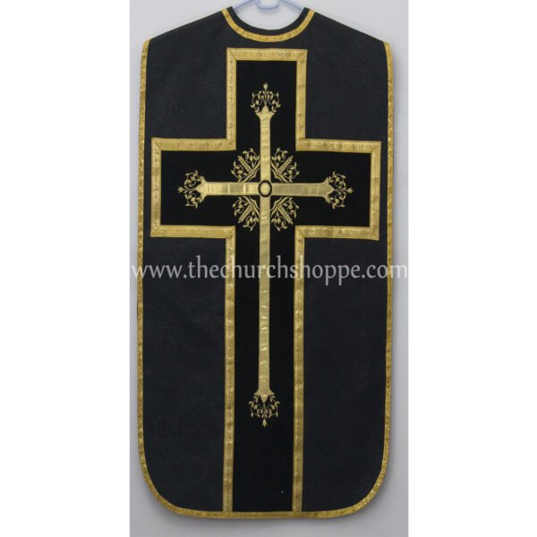 BLACK ROMAN FIDDLEBACK CHASUBLE AND MASS SET WITH IHS EMBROIDERY