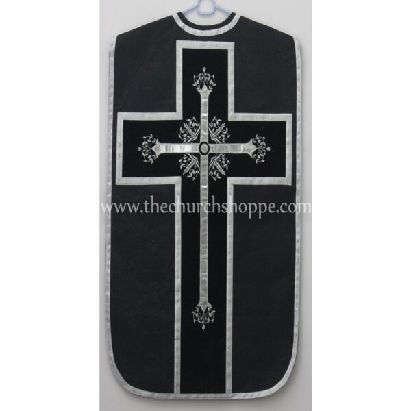BLACK ROMAN FIDDLEBACK CHASUBLE AND MASS SET WITH IHS EMBROIDERY