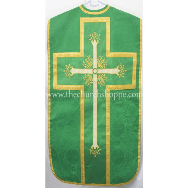 GREEN ROMAN FIDDLEBACK CHASUBLE AND MASS SET WITH IHS EMBROIDERY