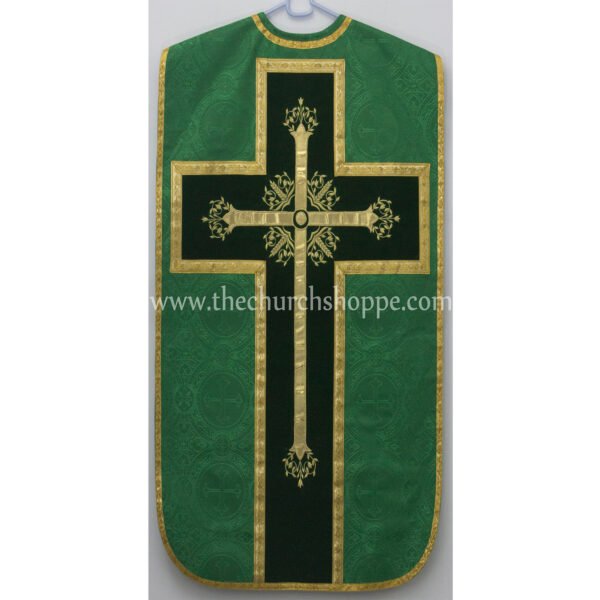 GREEN ROMAN FIDDLEBACK CHASUBLE AND MASS SET WITH IHS EMBROIDERY