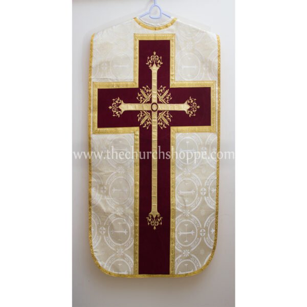 METALLIC GOLD ROMAN FIDDLEBACK CHASUBLE AND MASS SET WITH IHS EMBROIDERY