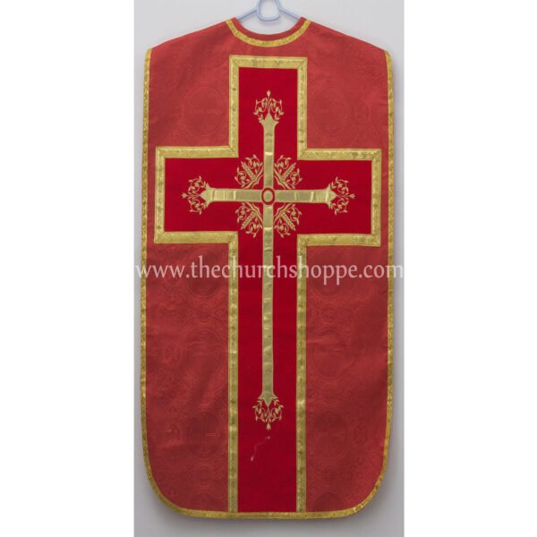 RED ROMAN FIDDLEBACK CHASUBLE AND MASS SET WITH IHS EMBROIDERY