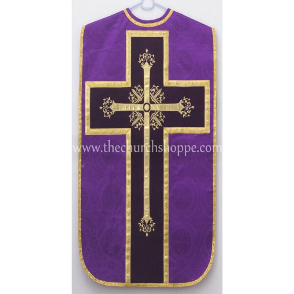 PURPLE ROMAN FIDDLEBACK CHASUBLE AND MASS SET WITH IHS EMBROIDERY