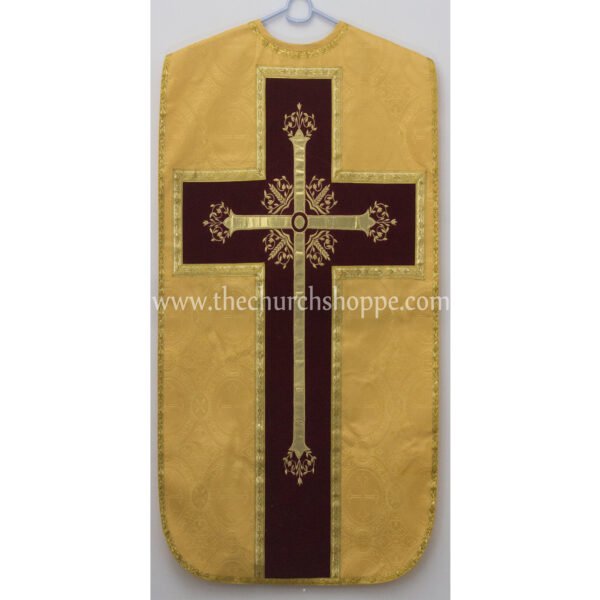 YELLOW ROMAN FIDDLEBACK CHASUBLE AND MASS SET WITH IHS EMBROIDERY