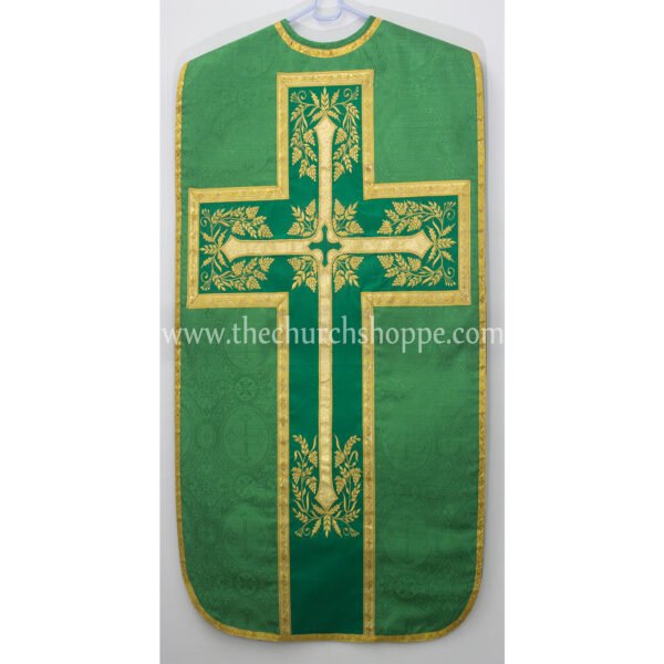 GREEN ROMAN FIDDLEBACK CHASUBLE AND MASS SET WITH IHS EMBROIDERY