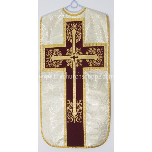 METALLIC GOLD ROMAN FIDDLEBACK CHASUBLE AND MASS SET WITH IHS EMBROIDERY