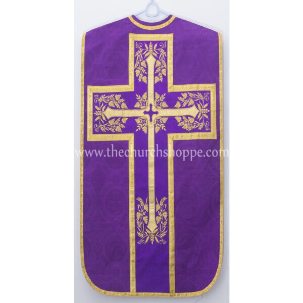 PURPLE ROMAN FIDDLEBACK CHASUBLE AND MASS SET WITH IHS EMBROIDERY