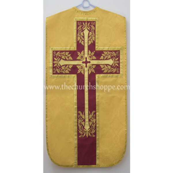 YELLOW ROMAN FIDDLEBACK CHASUBLE AND MASS SET WITH IHS EMBROIDERY