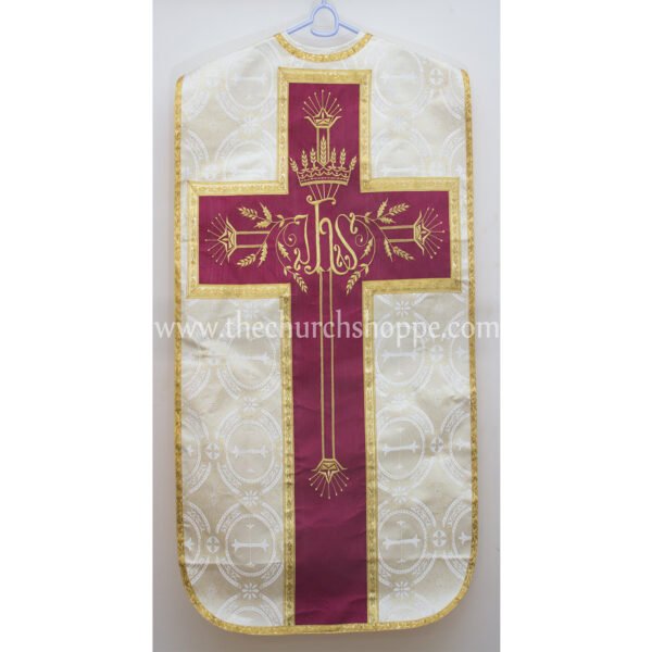 METALLIC GOLD ROMAN FIDDLEBACK CHASUBLE AND MASS SET WITH IHS EMBROIDERY