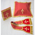 RED ROMAN FIDDLEBACK CHASUBLE AND MASS SET WITH IHS EMBROIDERY - Image 4