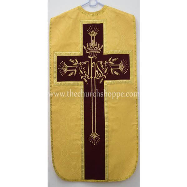 YELLOW ROMAN FIDDLEBACK CHASUBLE AND MASS SET WITH IHS EMBROIDERY