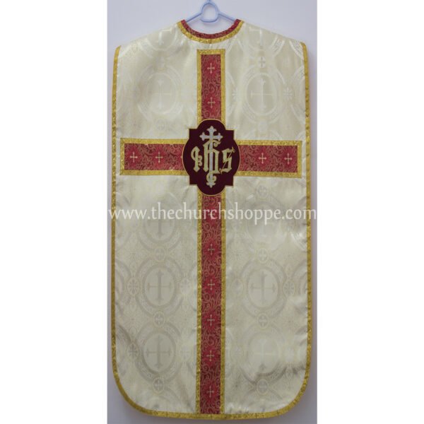 METALLIC GOLD ROMAN FIDDLEBACK CHASUBLE AND MASS SET WITH IHS EMBROIDERY
