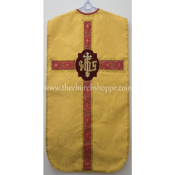 YELLOW ROMAN FIDDLEBACK CHASUBLE AND MASS SET WITH IHS EMBROIDERY