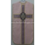 LIGHT ROSE ROMAN FIDDLEBACK CHASUBLE AND MASS SET WITH IHS EMBROIDERY