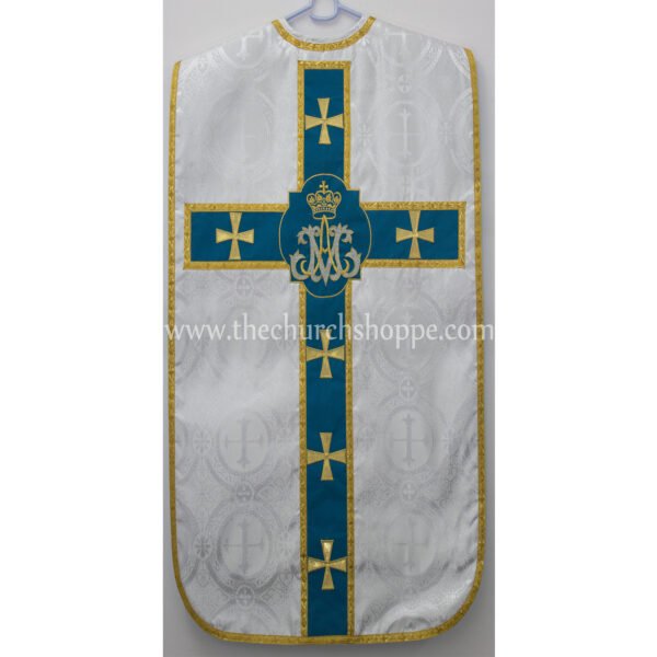 METALLIC SILVER ROMAN FIDDLEBACK CHASUBLE AND MASS SET WITH AM EMBROIDERY