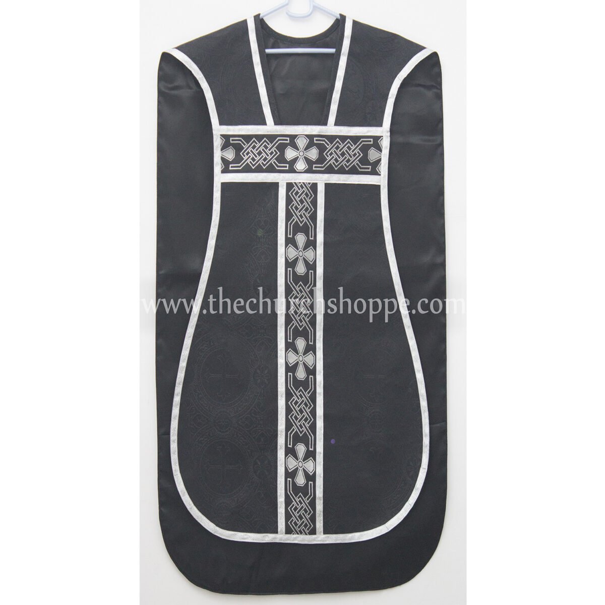 BLACK ROMAN FIDDLEBACK CHASUBLE AND MASS SET WITH IHS EMBROIDERY - Image 2