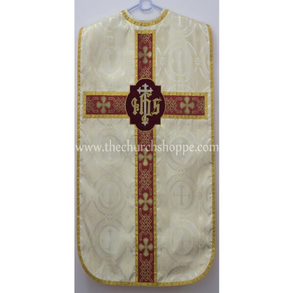METALLIC GOLD ROMAN FIDDLEBACK CHASUBLE AND MASS SET WITH IHS EMBROIDERY