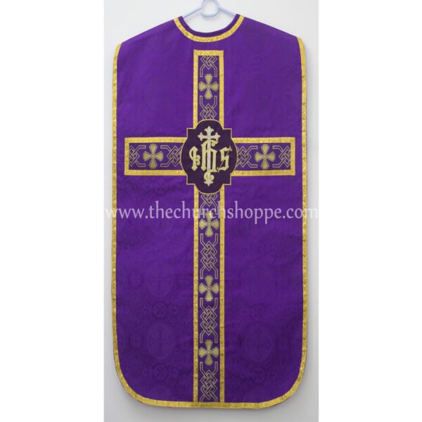 PURPLE ROMAN FIDDLEBACK CHASUBLE AND MASS SET WITH IHS EMBROIDERY