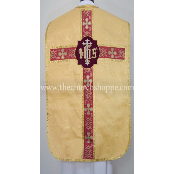 YELLOW ROMAN FIDDLEBACK CHASUBLE AND MASS SET WITH IHS EMBROIDERY