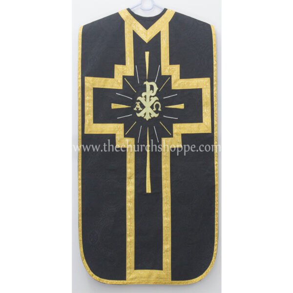 BLACK ROMAN FIDDLEBACK CHASUBLE AND MASS SET WITH PAX EMBROIDERY