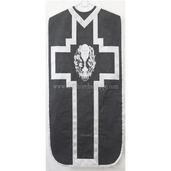 BLACK ROMAN FIDDLEBACK CHASUBLE AND MASS SET WITH EUCHARIST EMBROIDERY